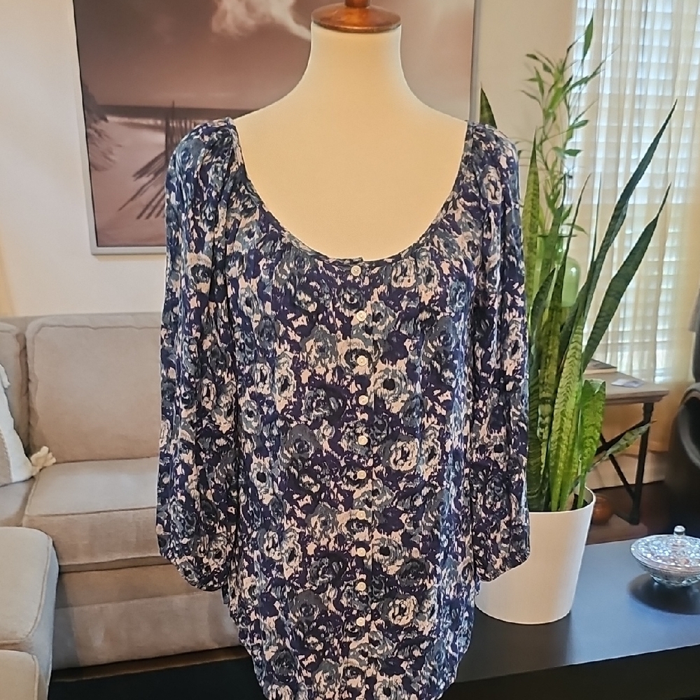 Lucky Brand Indigo and White Blouse